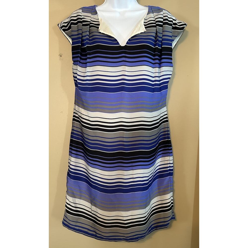 Banana Republic Size 4 Blue Stripe V Neck Lined Dress Preppy Office Spring Event